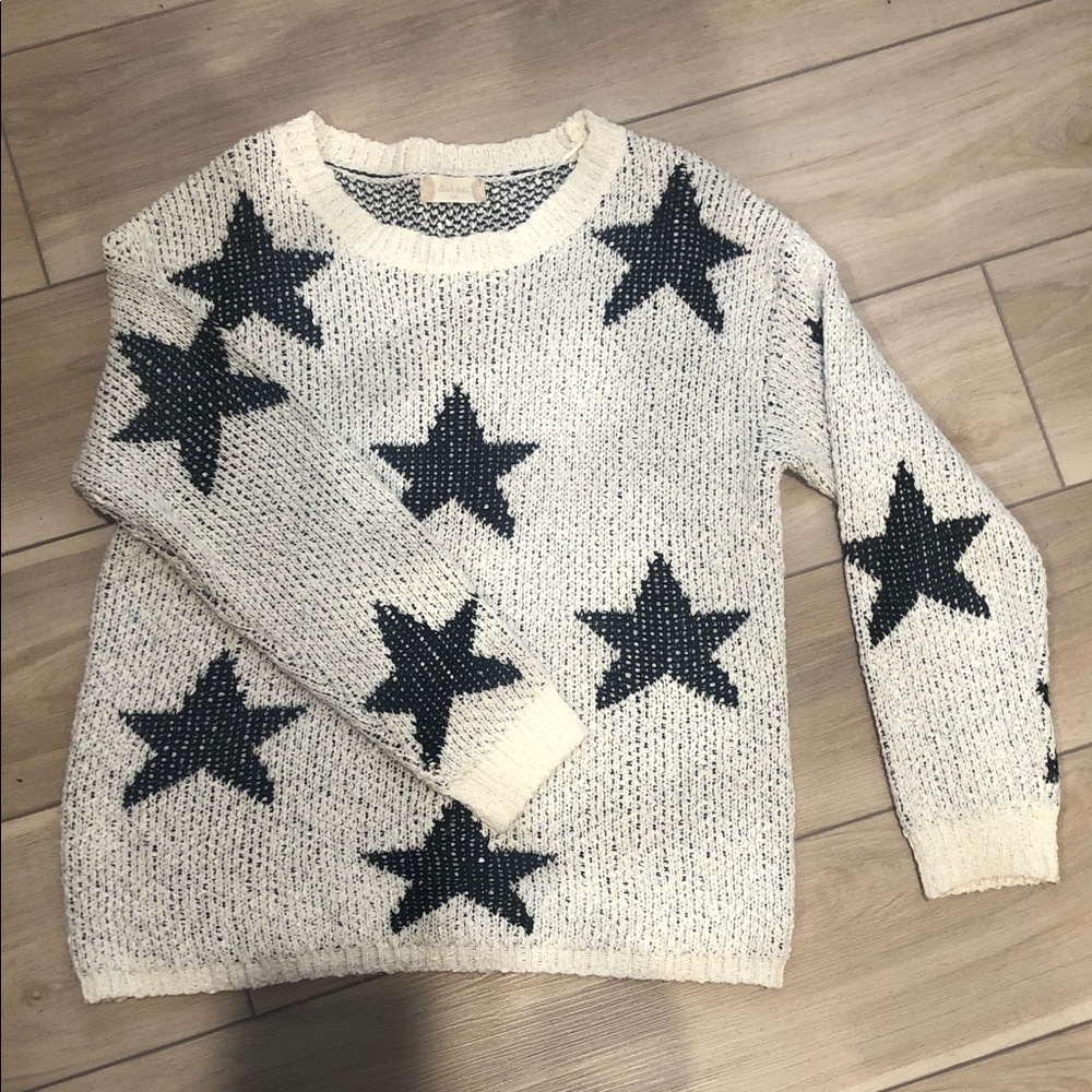 Altar'd State Cream Knit Sweater with Black Star Print